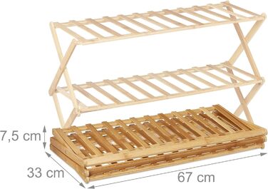 Relaxdays Bambus Schuhregal, 3 Ebenen, 9 Paar Schuhe, HBT: 46x67x26 cm