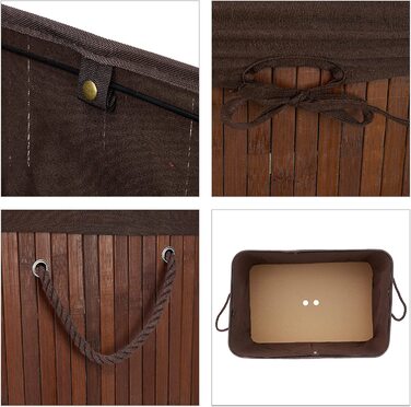 Relaxdays Wäschekorb, mit 3 Fächern, mit Deckel, rechteckiger Wäschesammler, HBT: 62 x 62,5 x 42,5 cm, aus Bambus,  10041530_49 (Braun)