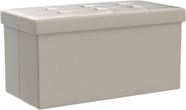 Relaxdays Faltbare Sitzbank 2-Sitzer mit Stauraum, Kunstleder, 300 kg belastbar, Creme