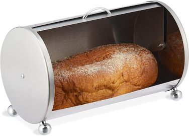 Relaxdays Brotkasten Edelstahl, runde Brotaufbewahrungsbox, 21x36,5x20 cm, Silber