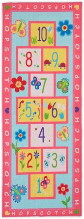 Relaxdays Kinderteppich, Spielteppich mit Hüpfspiel, 179 x 67 cm, Hüpfteppich fürs Kinderzimmer, Himmel und Hölle, bunt, Polyester, Kunststoff