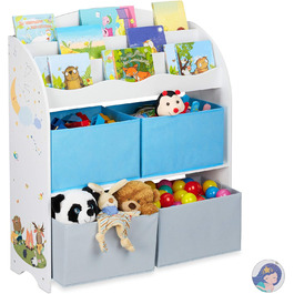 Relaxdays Kinderregal, 4 Boxen,  Motiv, Spielzeug Aufbewahrung, Kinderzimmer HxBxT 98 x 82,5 x 30 cm, bunt (Lagerfeuer)