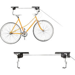 Relaxdays 2 x Fahrradlift im Set, mit Seilzug, universal Fahrradhalterung, zur Deckenmontage, für 2 Fahrräder
