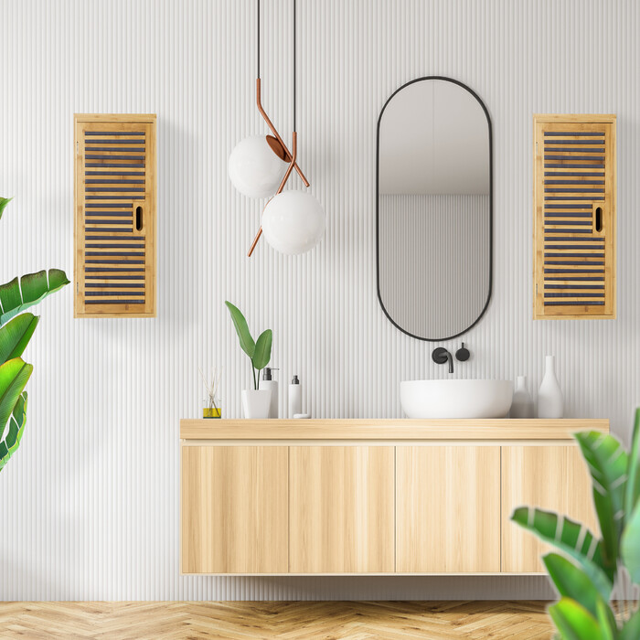 Relaxdays Badezimmer Hängeschrank Bambus 2 Ablagen