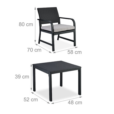 Relaxdays Balkonmöbel Set 3-teilig in Rattan-Optik