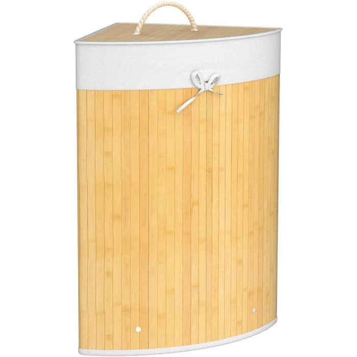 Relaxdays Eckwäschekorb, faltbar, 60 l, Baumwolle, HBT 65x49,5x37 cm, Creme, Bambus, abnehmbarer Deckel