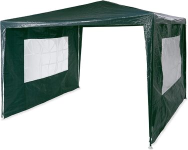 Relaxdays Pavillon 3x3 m, 2 Seitenteile, Metall Gestell, PE Plane, Fenster, Festival Partyzelt, Geschlossen, (Grün)