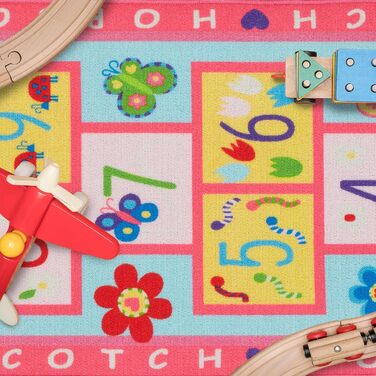 Relaxdays Kinderteppich, Spielteppich mit Hüpfspiel, 179 x 67 cm, Hüpfteppich fürs Kinderzimmer, Himmel und Hölle, bunt, Polyester, Kunststoff
