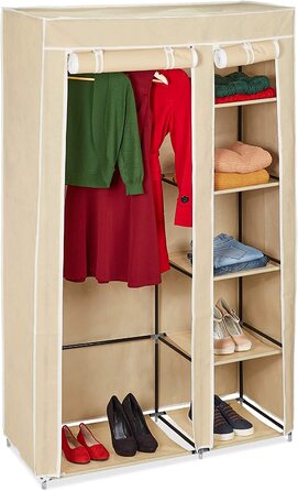 Relaxdays Stoffschrank, mit Kleiderstange & 5 Fächern, HBT: 174 x 107 x 42,5 cm, stabiler Faltschrank mit Bezug, (Beige, Single)
