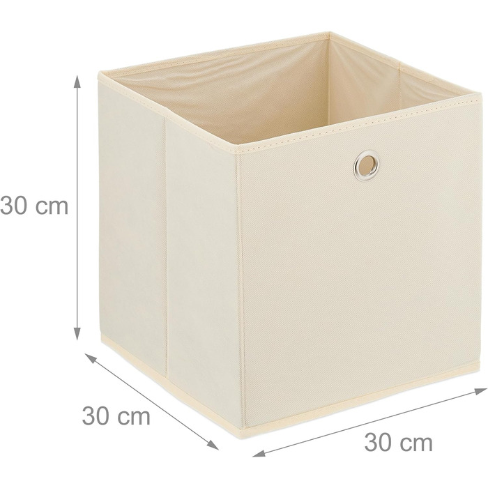 Relaxdays Aufbewahrungsbox, 4er Set, faltbar, H x B x T: 30 x 30 x 30 cm, Stoffbox mit Griffloch, Regalbox offen, Creme