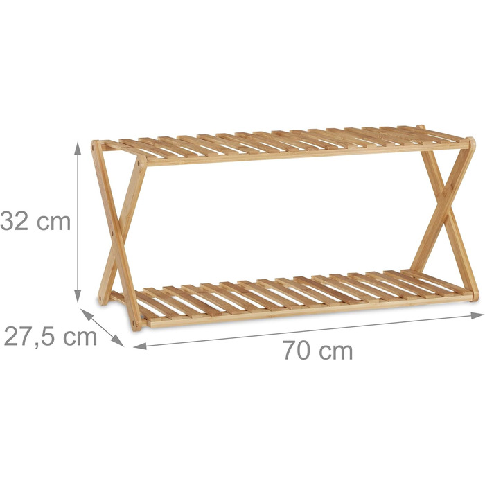 Relaxdays Bambus Schuhregal, faltbar, 18 Paar, HBT 103x70x27,5cm, Natur