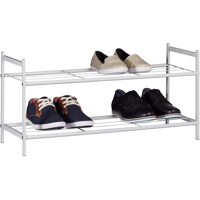 Relaxdays Schuhregal SANDRA, 2 Ebenen, für 6 Paar Schuhe, offen, Metall, Schuhablage, HBT: ca. 33,5 x 69,5 x 26 cm, weiß, Met