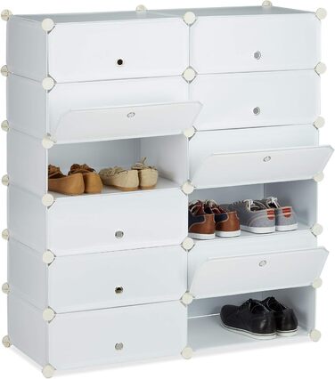 Relaxdays Schuhschrank 12 Fächer, 108x94x37 cm, weiß