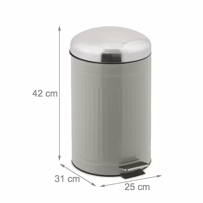 Relaxdays Treteimer, 12 l, Absenkautomatik, herausnehmbarer Inneneimer, Badabfalleimer, Metall, Grau und Silber
