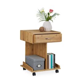Relaxdays Beistelltisch mit Rollen ROLLI Bambus