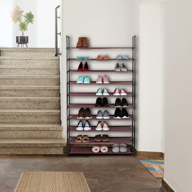 Relaxdays XXL Schuhregal Stecksystem, 10 Ebenen, für 50 Paar Schuhe, Stoff Schuhständer HBT 176,5x99x29,5 cm, (Weiß)