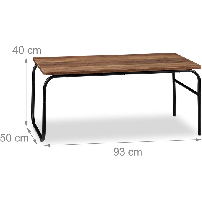 Relaxdays Couchtisch, Industrial Design, rechteckig, niedrig, Materialmix, Holzoptik, Wohnzimmertisch, braun/schwarz