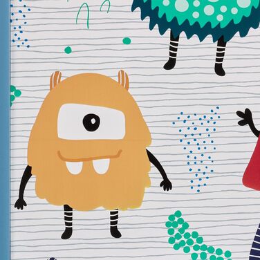 Relaxdays Spielzeugtruhe, Monster-Design, Spielzeugkiste mit Deckel, HBT: 50x60x36,5 cm, MDF, Spielzeugbox, blau/weiß
