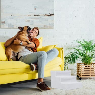 Relaxdays Hundetreppe 3 Stufen, kleine & große Hunde, Bett & Couch, Stoffbezug, Tiertreppe innen, HBT: 30x35x45 cm, weiß weiß 30x35x45 cm (1er Pack)