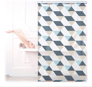Relaxdays Duschrollo, 100x240 cm, Dreieck Muster, Seilzug, Flexible Montage, Duschvorhang für Badewanne & Fenster, bunt