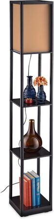 Relaxdays Stehlampe mit Regal, E27, 3 Ablagen, modernes Design, 159x26x26 cm, schwarz-braun