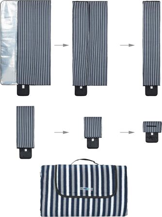 Relaxdays XXL Picknickdecke, 200 x 200 cm, Fleece Stranddecke, wärmeisoliert, wasserdicht, Tragegriff, blau/grau/weiß