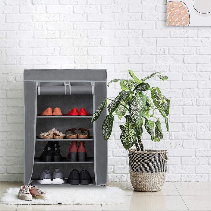 Relaxdays Schuhschrank Stoff, 5 Fächer, 15 Paar Schuhe, Abnehmbarer Bezug, Schuhregal, HxBxT: 90 x 60 x 30 cm, anthrazit