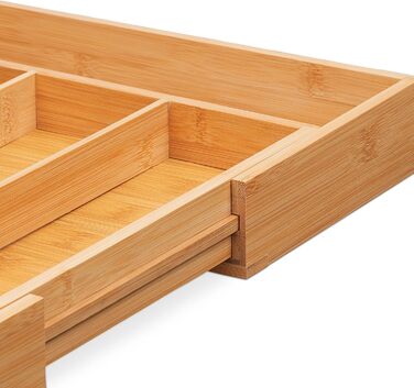 Relaxdays Besteckkasten, ausziehbar, 7-9 Fächer, Bambus, Natur, 1 Stück