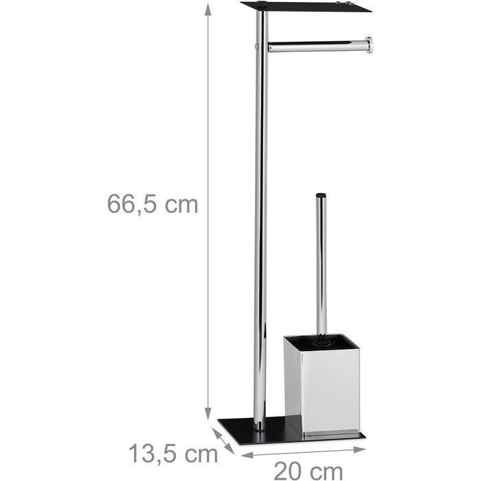 Relaxdays, Toilettenbürste u. Bürstenhalter, HxBxT 66 x 20 x 13 cm, schwarz-Silber WC Garnitur mit Toilettenpapierhalter, 13,5 x 20 x 66,5 cm