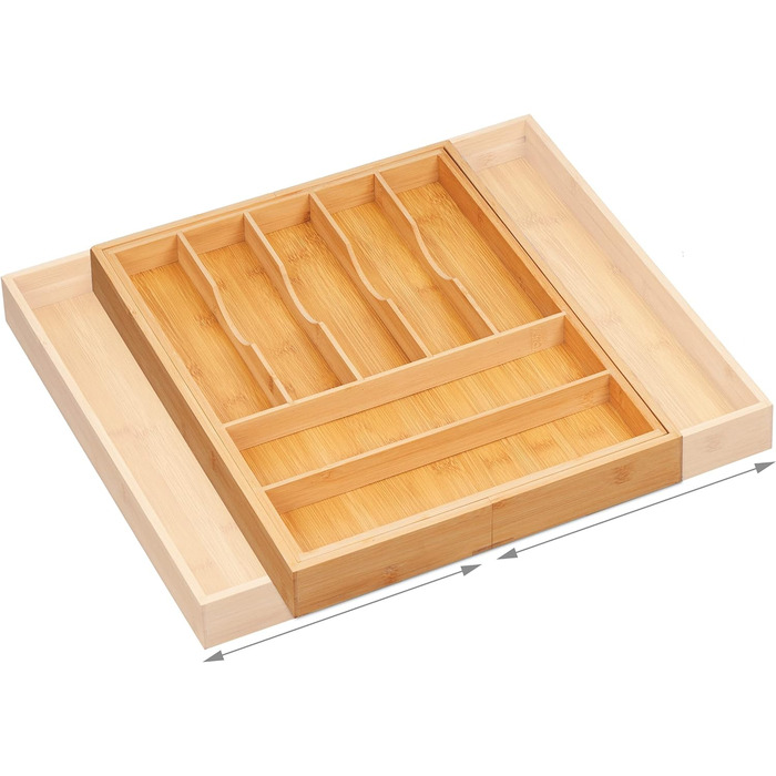 Relaxdays Besteckkasten, ausziehbar, 7-9 Fächer, Bambus, Natur, 1 Stück