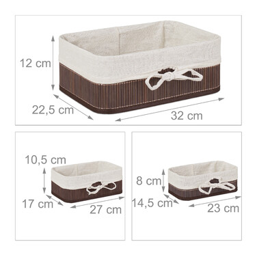 Relaxdays Aufbewahrungskorb 3er Set Bambus