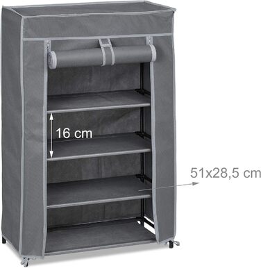 Relaxdays Schuhschrank Stoff, 5 Fächer, 15 Paar Schuhe, Abnehmbarer Bezug, Schuhregal, HxBxT: 90 x 60 x 30 cm, anthrazit
