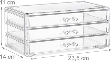 Relaxdays Make Up Organizer klein, 2-teilige Schminkaufbewahrung mit Schubladen, stapelbares Kosmetikregal,  1 Stück (Transparent)