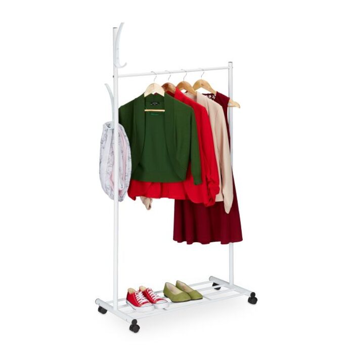 Relaxdays Weiße Garderobe mit Rollen