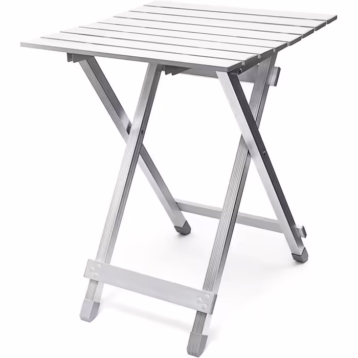 Relaxdays Klapptisch, wetterfest, Beistelltisch HBT: 61 x 49,5 x 47,5 cm für den Garten, robustes Aluminium, silber