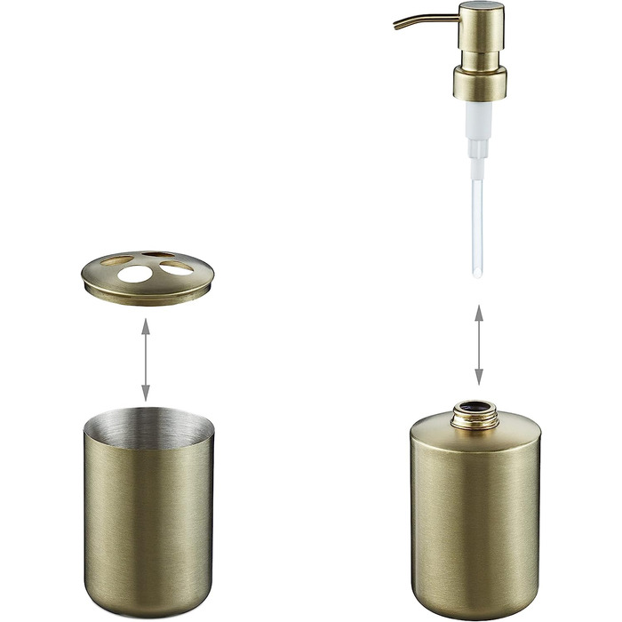 Relaxdays Badezimmer Set, 4-teilig, Seifenspender, Seifenschale, Zahnputzbecher, Zahnbürstenhalter, Edelstahl, Gold 10038874