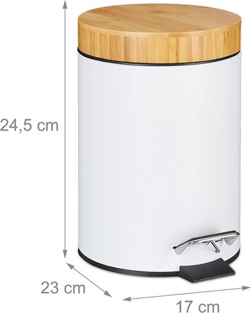 Relaxdays Mülleimer Bad, 3 l, Kosmetikeimer mit Absenkautomatik, Bambusdeckel, entnehmbarer Inneneimer, Treteimer, weiß