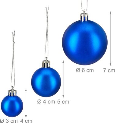 Relaxdays Weihnachtskugeln, 100er Set, Weihnachtsdeko, matt, glänzend, glitzernd, Christbaumkugel ∅ 3, 4 & 6 cm, (Blau)