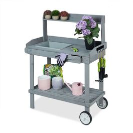 Relaxdays Grauer Pflanztisch mit Rollen