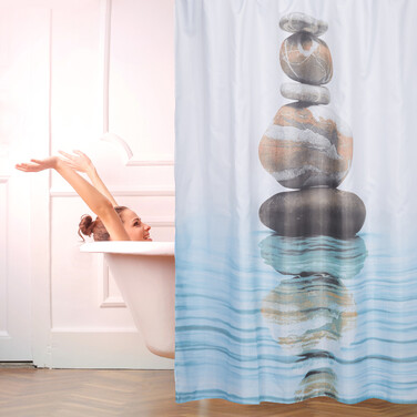 Relaxdays Duschvorhang Steine auf Wasser 180x180cm