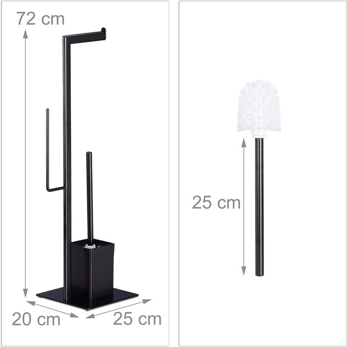 Relaxdays WC Garnitur mit Toilettenpapierhalter, stehend, für Bad, HBT: 72 x 25 x 20 cm, Stand Klobürstenhalter, schwarz