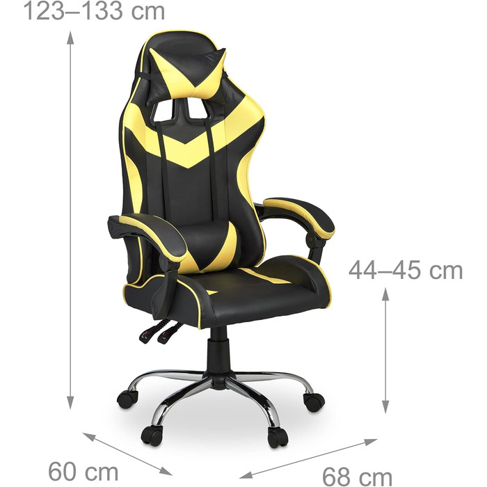 Relaxdays Gaming Stuhl, Racing Look, drehbar, höhenverstellbar, Kopf-& Lendenkissen, HxBxT: 133x68x60 cm, (Schwarz-gelb)