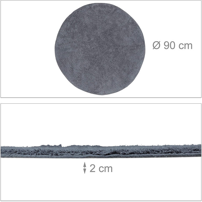 Relaxdays Badteppich  Badematte waschbar, Badvorleger für Fußbodenheizung, grau (Rund, 90 cm (rund))