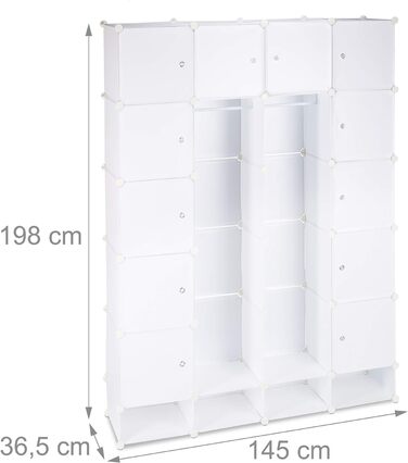 Relaxdays Kleiderschrank, 18 Fächer, 145x200 cm, weiß