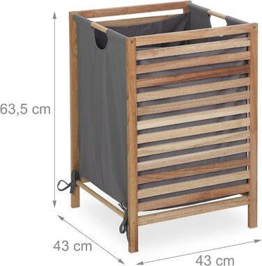 Relaxdays Wäschekorb Holzgestell, 60 L Stoffbeutel, HxBxT: 63,5 x 43 x 43 cm, ohne Deckel, Wäschesammler, Natur/grau