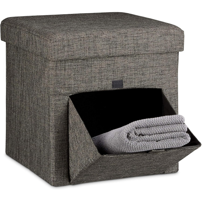 Relaxdays Faltbarer Sitzhocker, Leinen, Aufbewahrungsbox, 38x38x38 cm, Braun