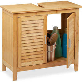 Relaxdays Waschbeckenunterschrank LAMELL, 2 Türen, Bambus & MDF, 60x67x30 cm, natur