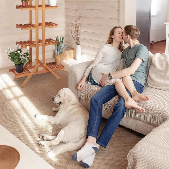 Relaxdays Blumentreppe 5 Ebenen, Holz, Blumenständer Innen, 142,5x83x28,5 cm, hellbraun