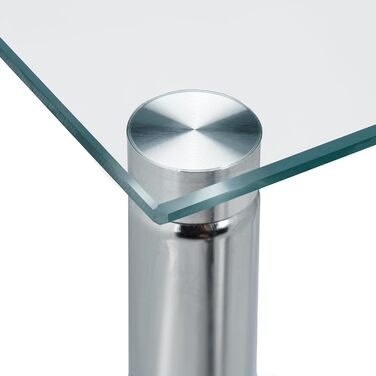 Relaxdays Beistelltisch mit Rollen, 2 Ablagen, eckig, Wohnzimmer, Glas & Stahl, mobiler Couchtisch, transparent/silber