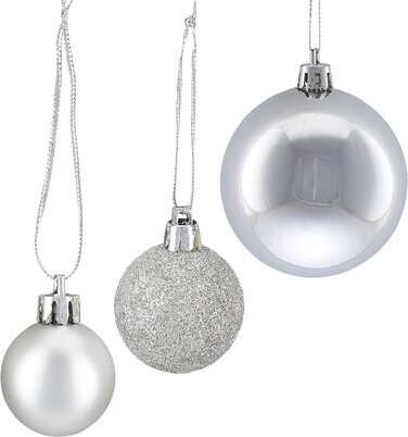 Relaxdays Weihnachtskugeln, 100er Set, Weihnachtsdeko, matt, glänzend, glitzernd, Christbaumkugel ∅ 3, 4 & 6 cm, (Silber)